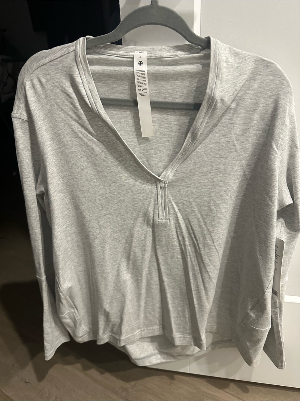 lululemon athletica Light Gray V-Neck “Back in Action” Long Sleeve Top